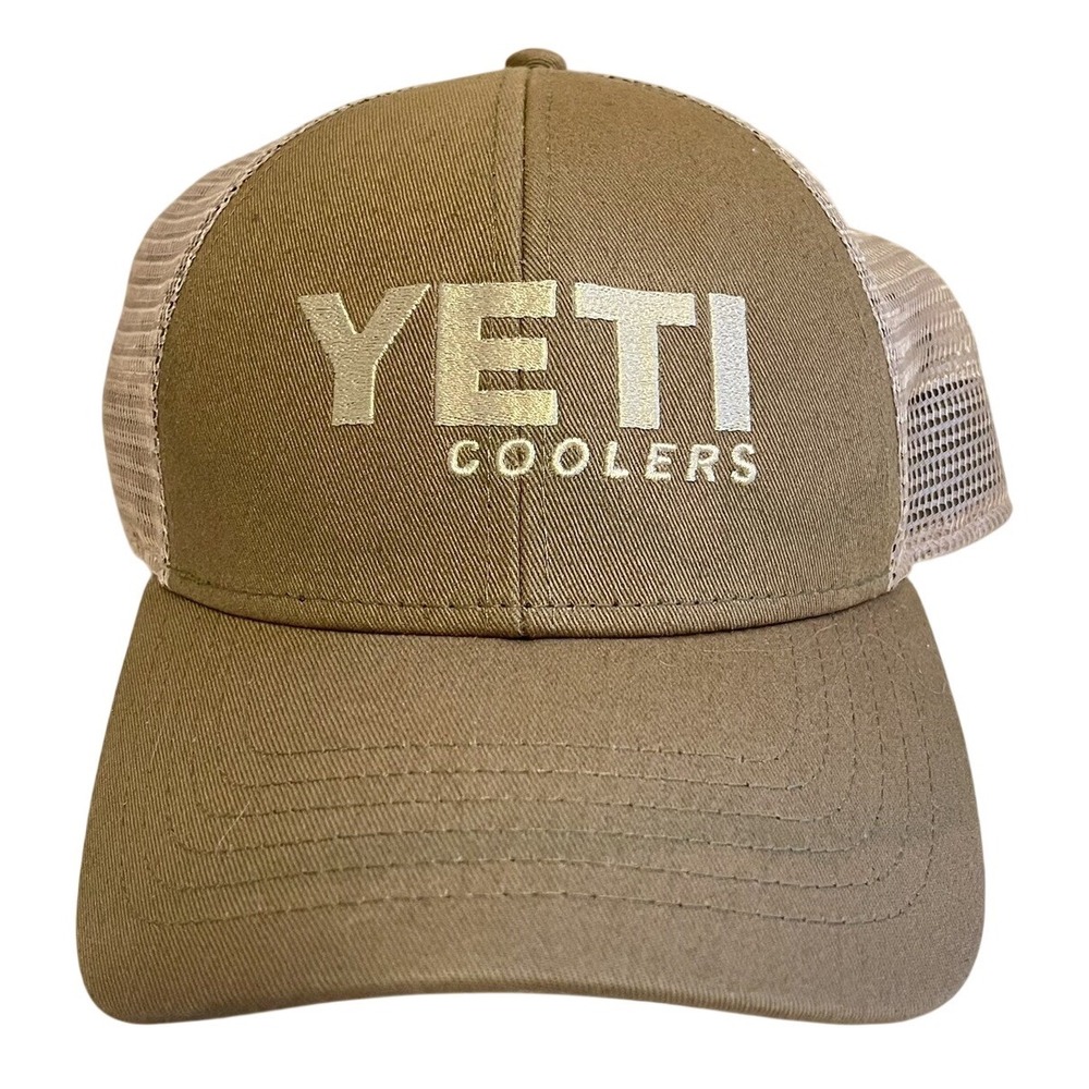 YETI Badge Trucker Hat- Tan Brown color w/ White‎ mesh lmtd edition Baseball